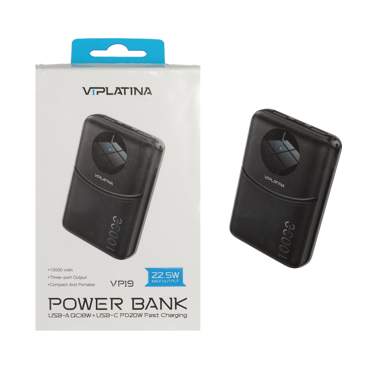 پاوربانک فست شارژ VIPLATINA 10000mAh مدل VP19 22.5W - مشکی (گارانتی 18 ماه تعویض نیکان همراه)